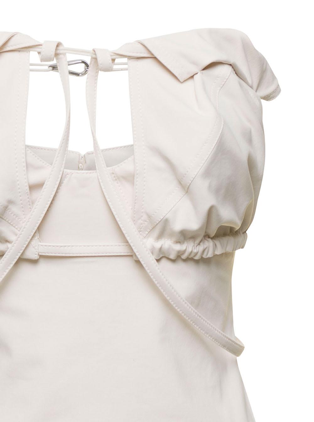 JACQUEMUS Strapless Ruffled Cutout Twill Midi Dress In White Product Image