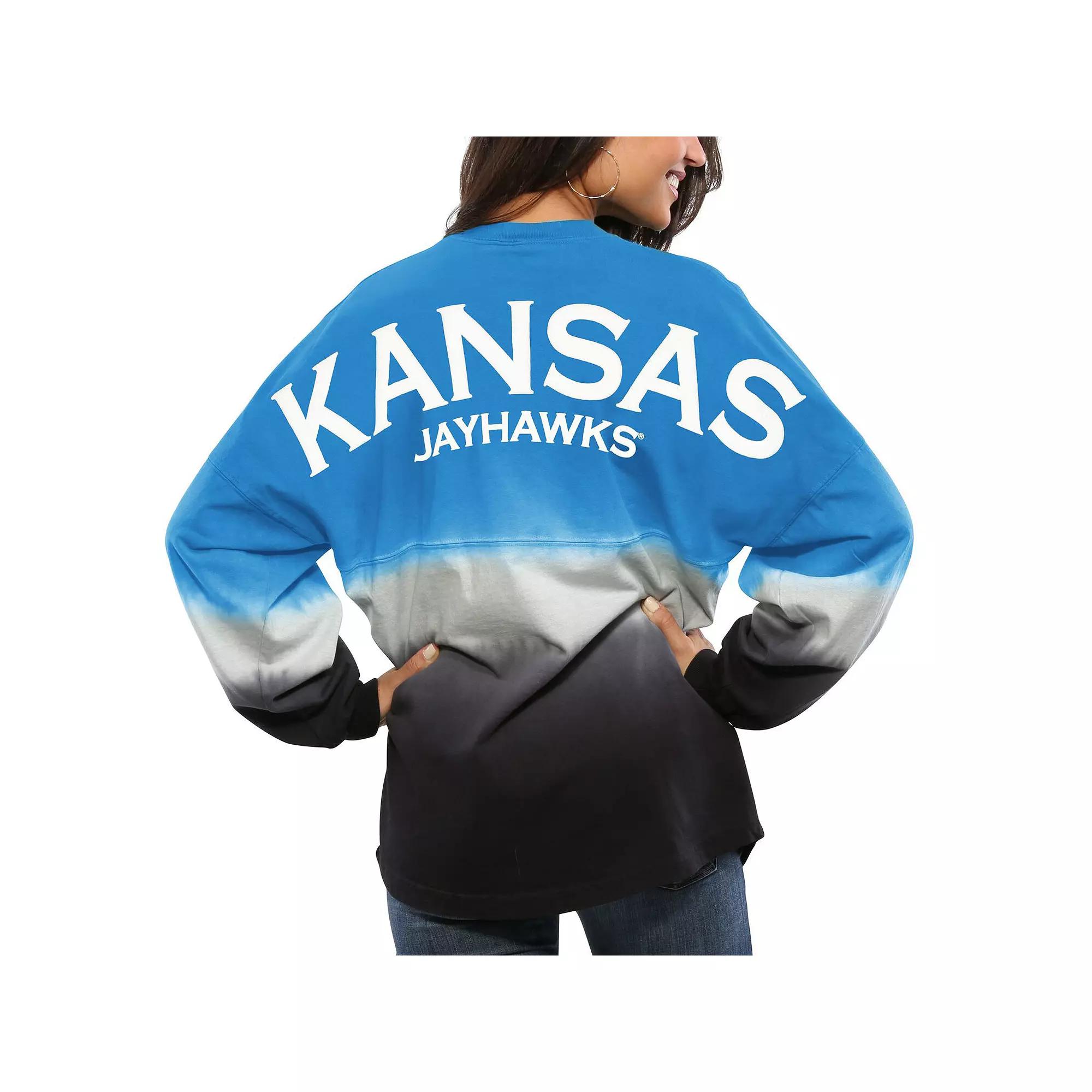 Women's Royal Kansas Jayhawks Ombre Long Sleeve Dip-Dyed Spirit Jersey, Size: Small, Blue Product Image