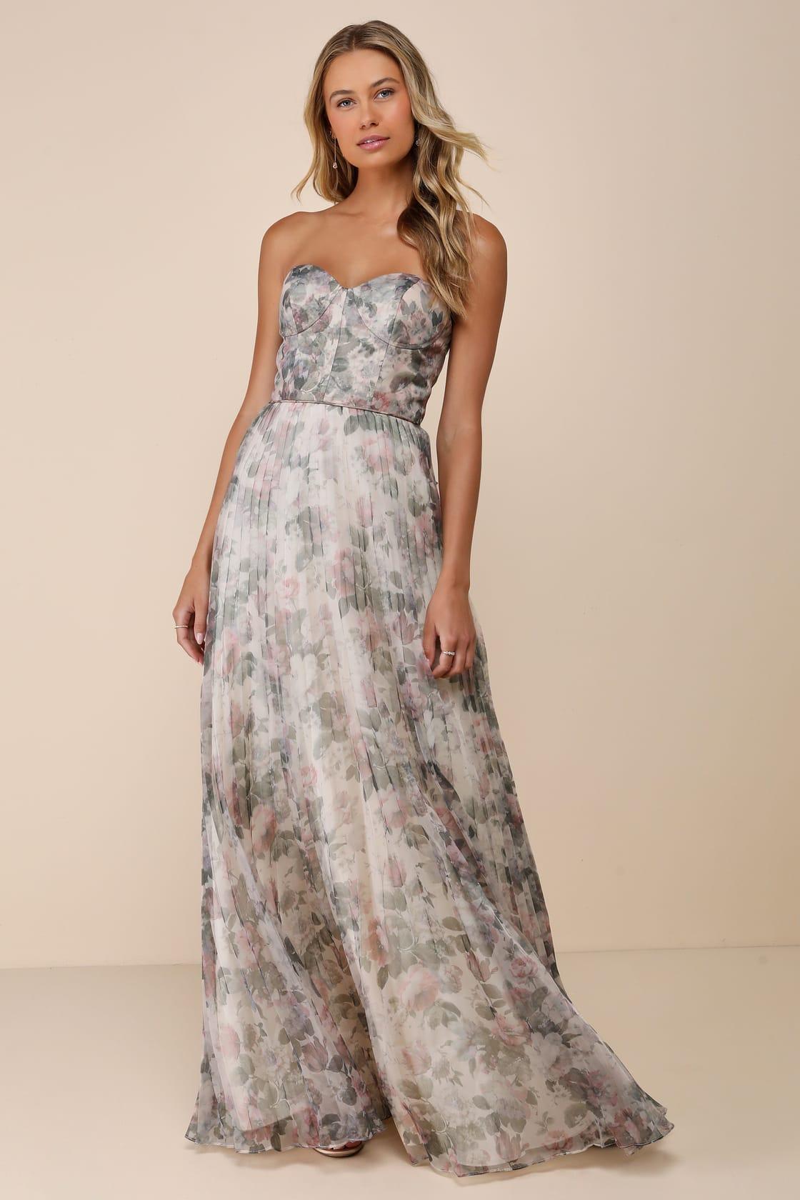 Most Beautiful Day Ivory Multi Floral Print Organza Maxi Dress Product Image