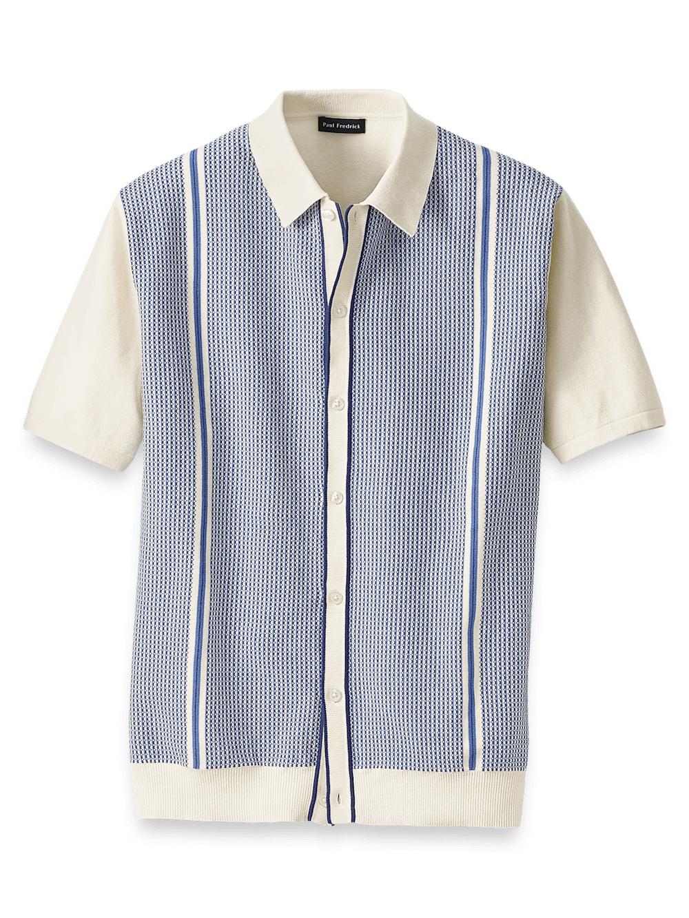 Cotton Button Front Polo - Blue Product Image