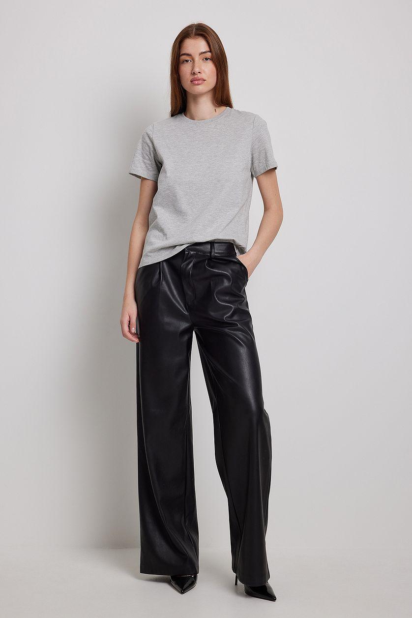 Round Neck Cotton T-Shirt Beige Product Image