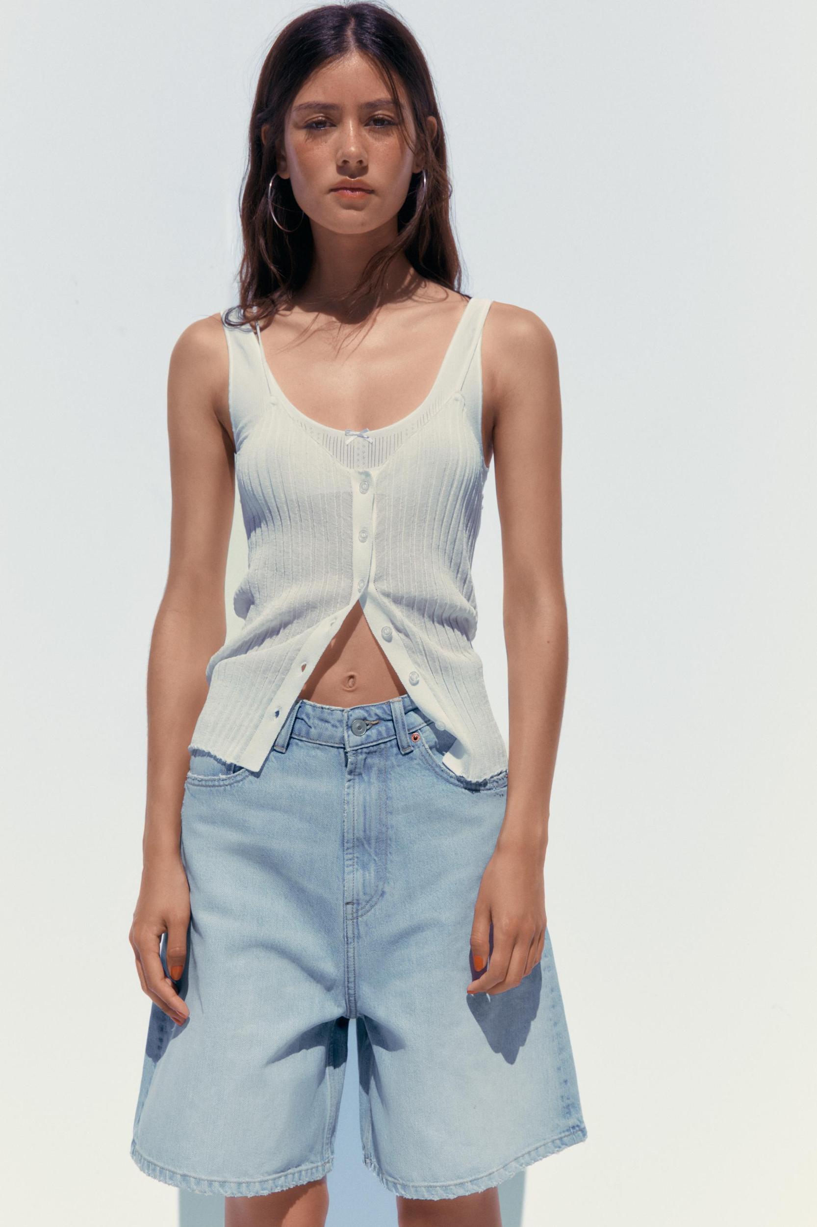 TRF A-LINE MID-RISE DENIM SHORTS Product Image