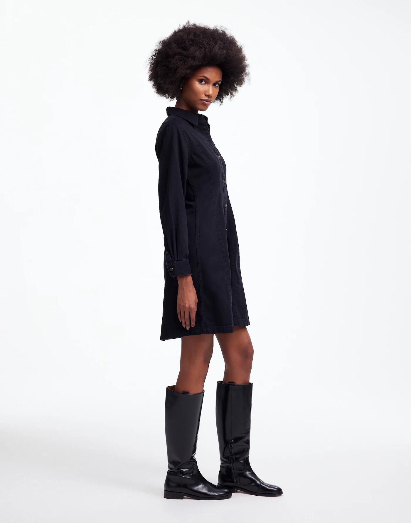 Denim Seamed Mini Dress in Washed Black Product Image