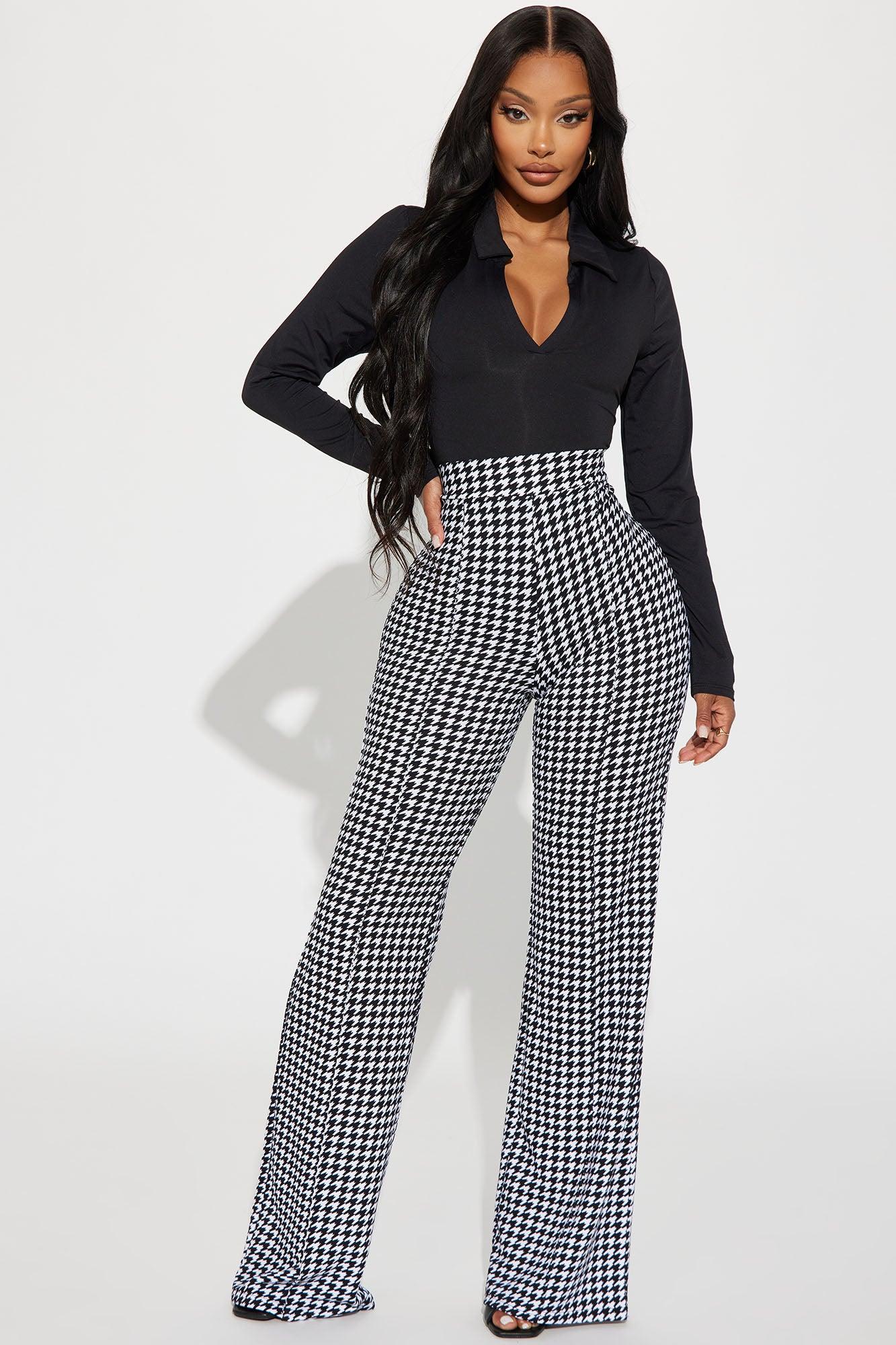 Victoria High Waist Dress Pant Houndstooth 35 - Black/White Product Image
