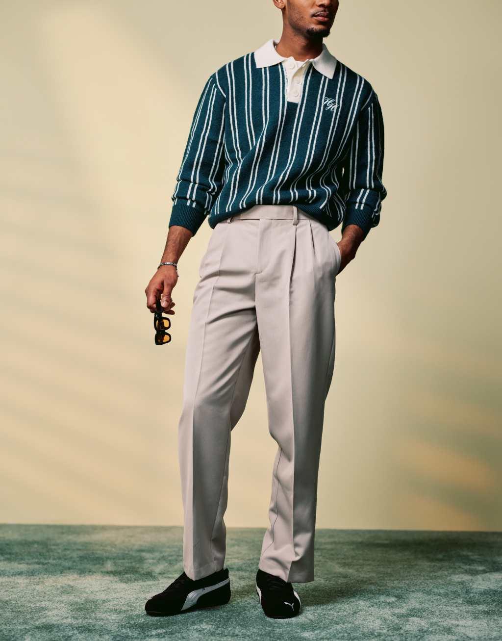 ASOS DESIGN smart wide leg pants with double pleats in stone | ASOS Product Image