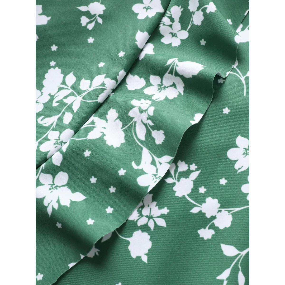 Plus Size Ditsy Floral Overlap Collar Tie Knot Swim Dress Women's Swimwear Palemauve Beach Bodycon Overlap Collar High stretch Curve Swim Dresses BloomChic 30/6X Product Image