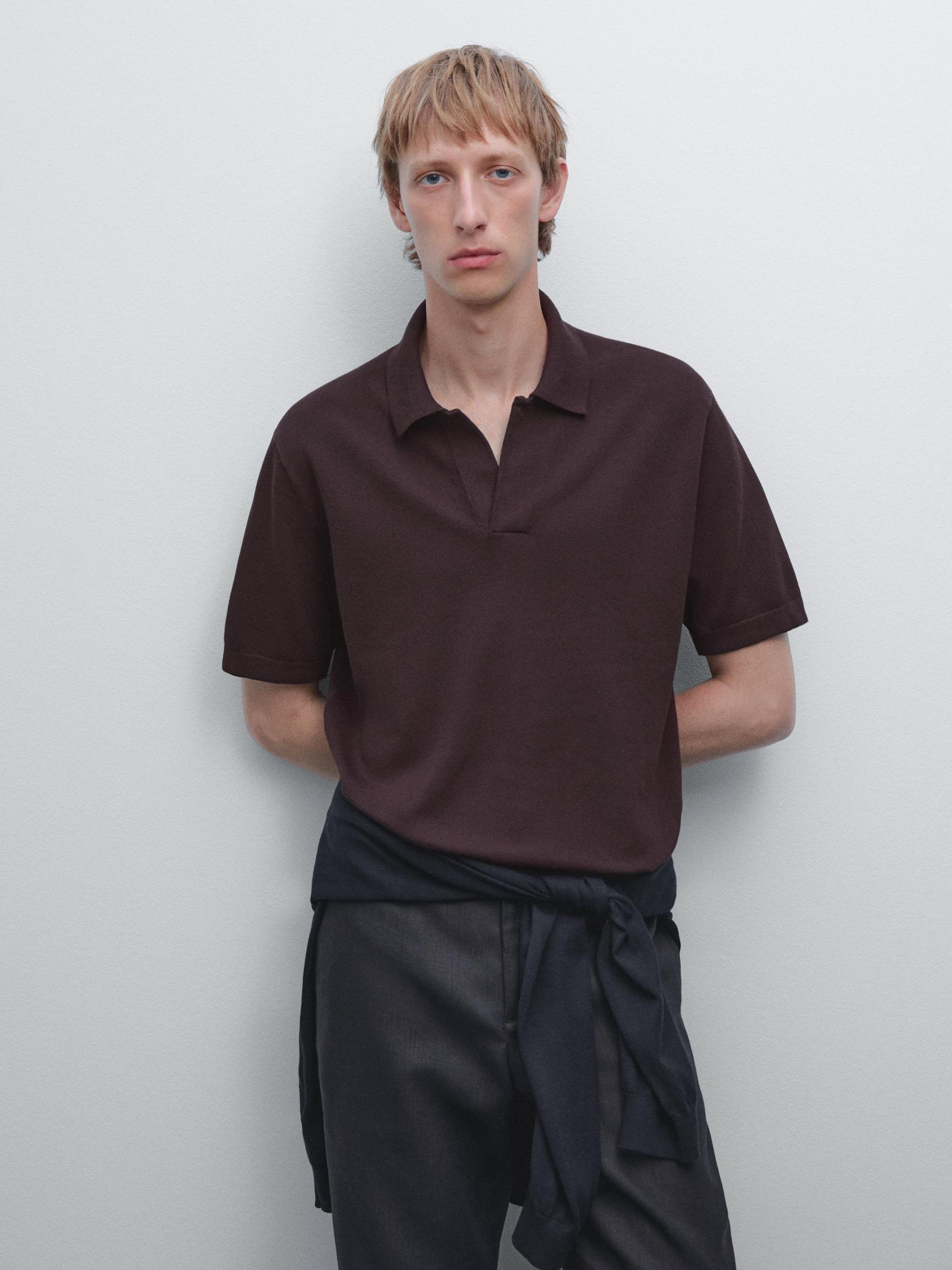 Knit V-neck polo shirt Product Image