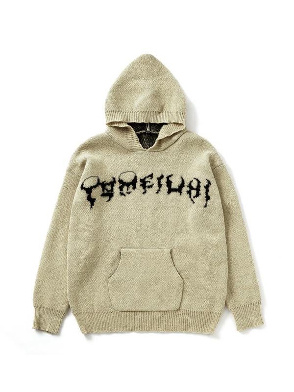 Skull Jacquard Hooded Pullover Sweater Product Image