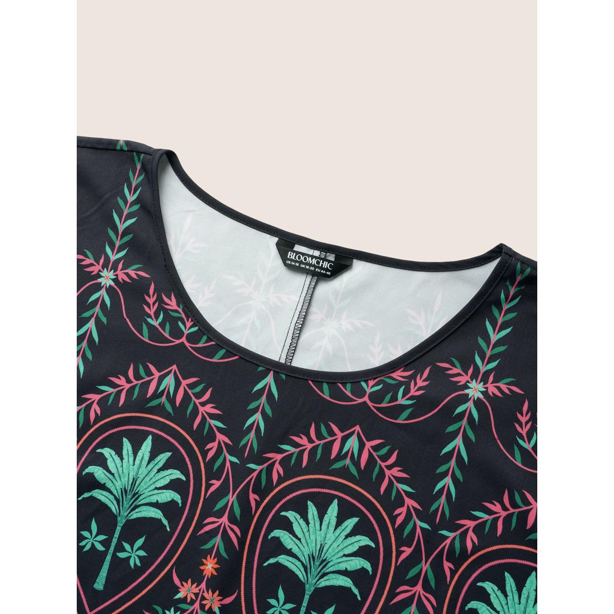 Plus Size Black Round Neck Boho Print Dolman Sleeve Blouse Women Resort Short sleeve Round Neck Vacation Blouses BloomChic 22-24/3X Product Image