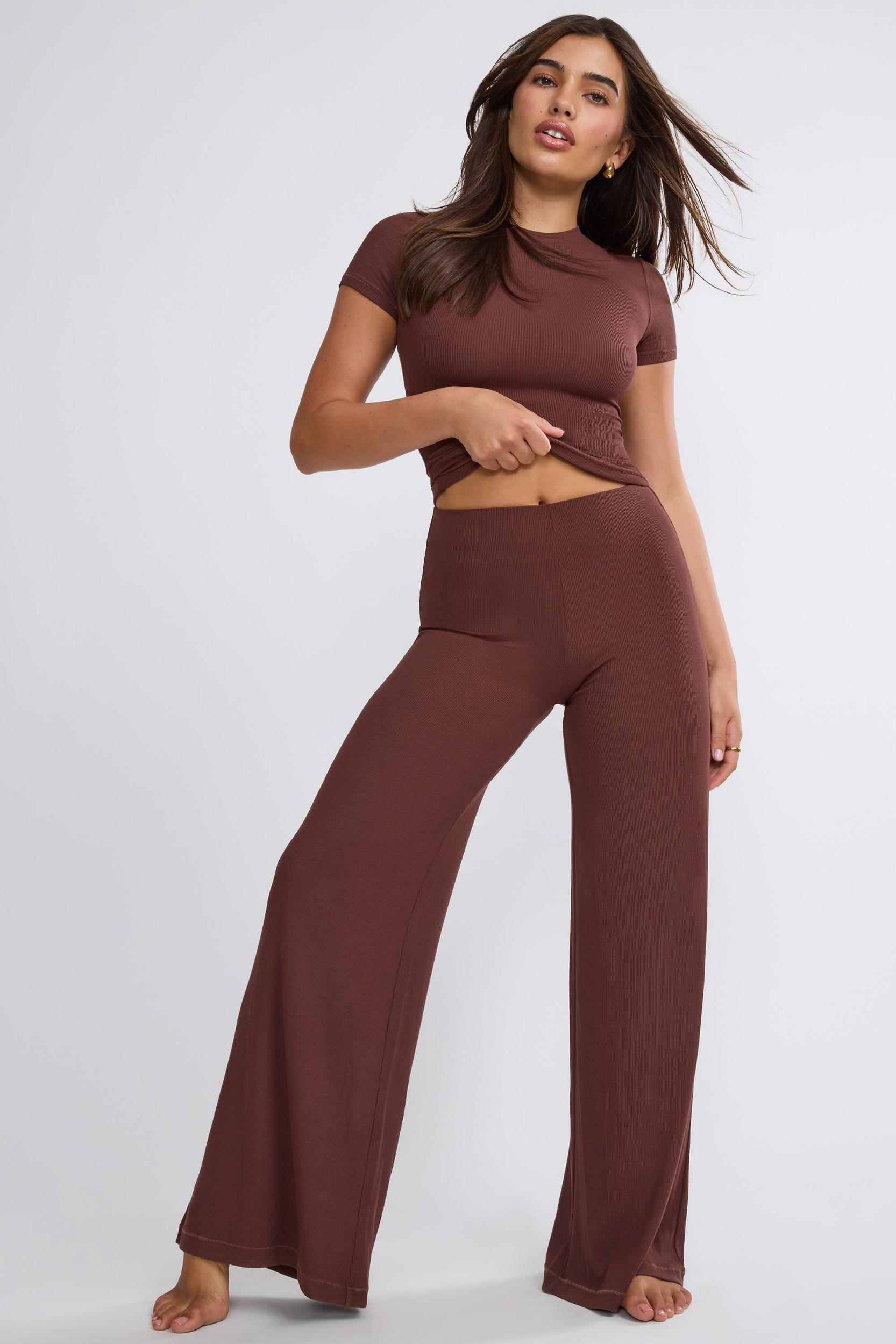 Mid Rise Wide Leg Trouser in Chocolate Product Image