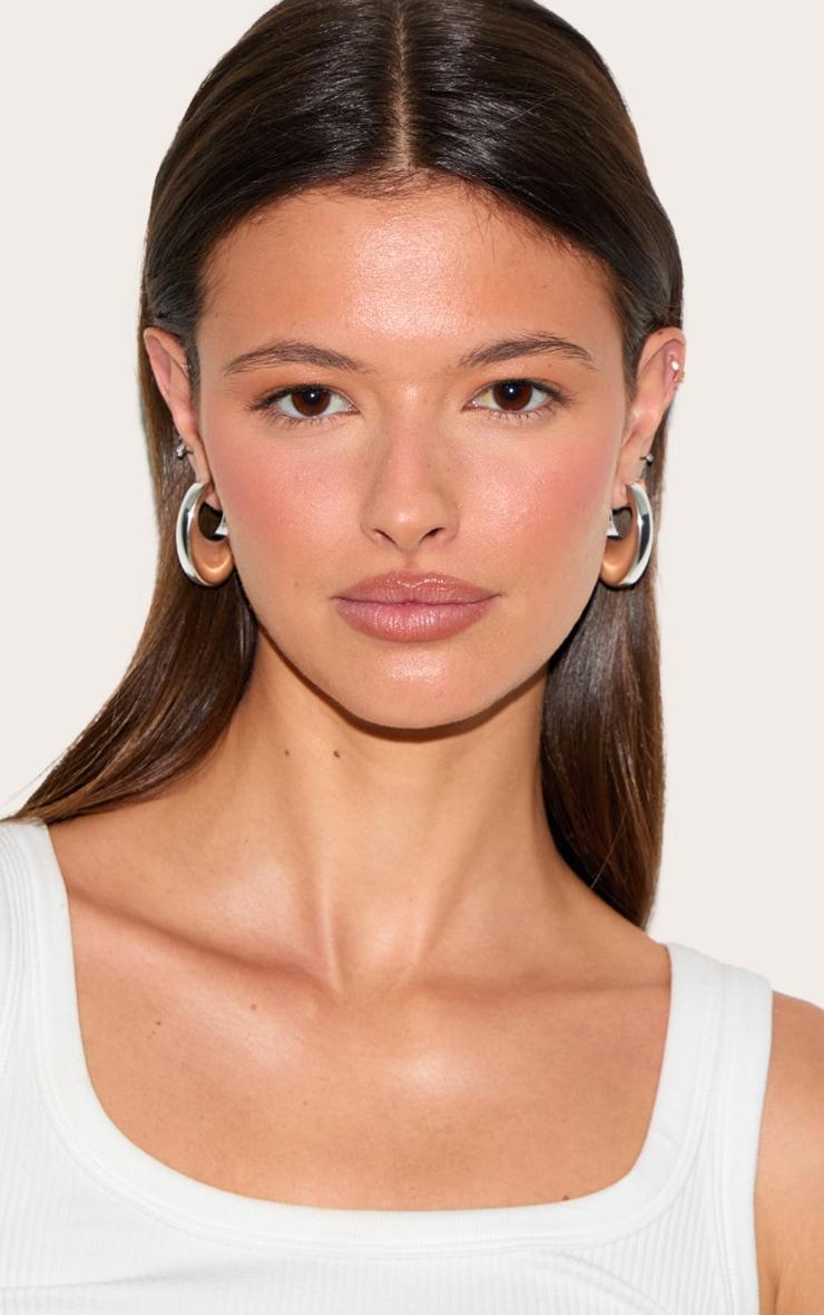 Silver Crescent Chunky Hoop Earrings Product Image