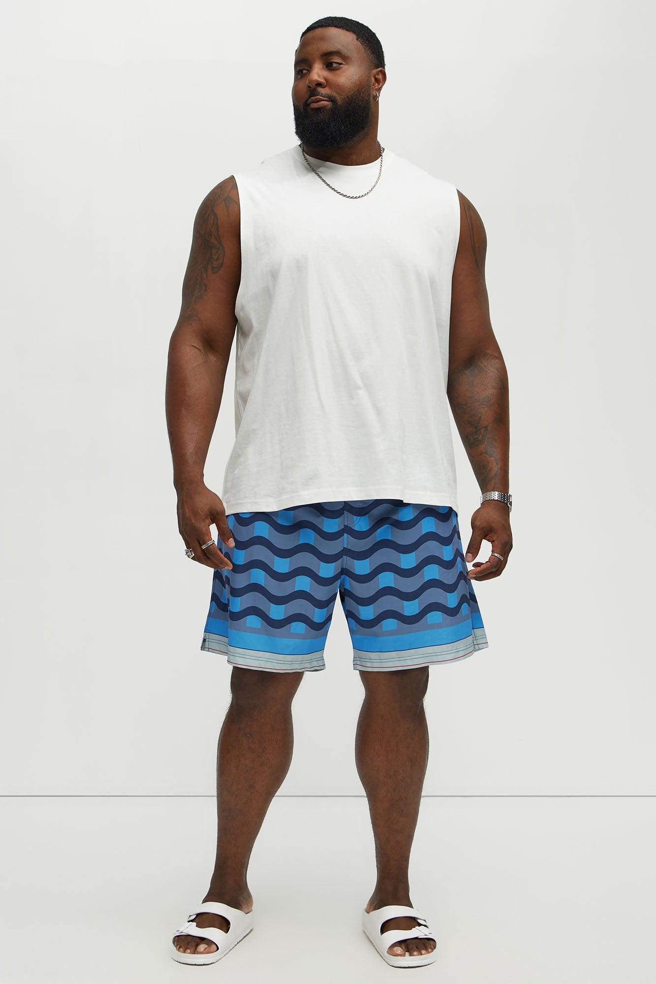 Sculpted Waves Printed Swim Classic Trunk - Blue Male Product Image