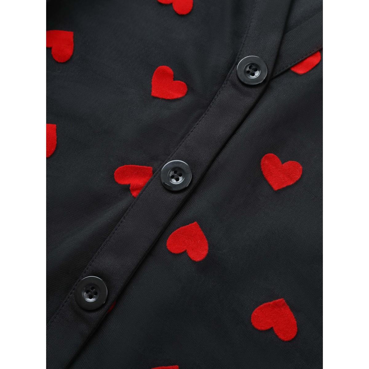 Plus Size Black Heart Mesh Patchwork V Neck Blouse Women Cocktail Long Sleeve V-neck Party Blouses BloomChic 10/M Product Image