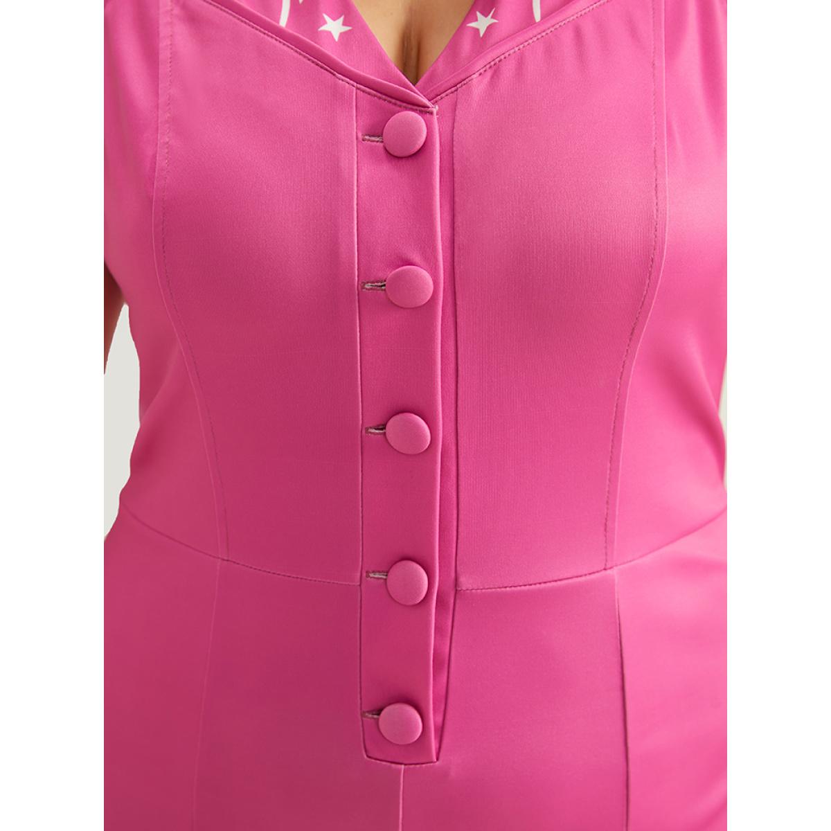 Plus Size Pink Halloween Star Button Up Bootcut Sleeveless Jumpsuit Women Elegant Sleeveless V-neck Festival-Halloween Loose Jumpsuits BloomChic 14-16/1X Product Image