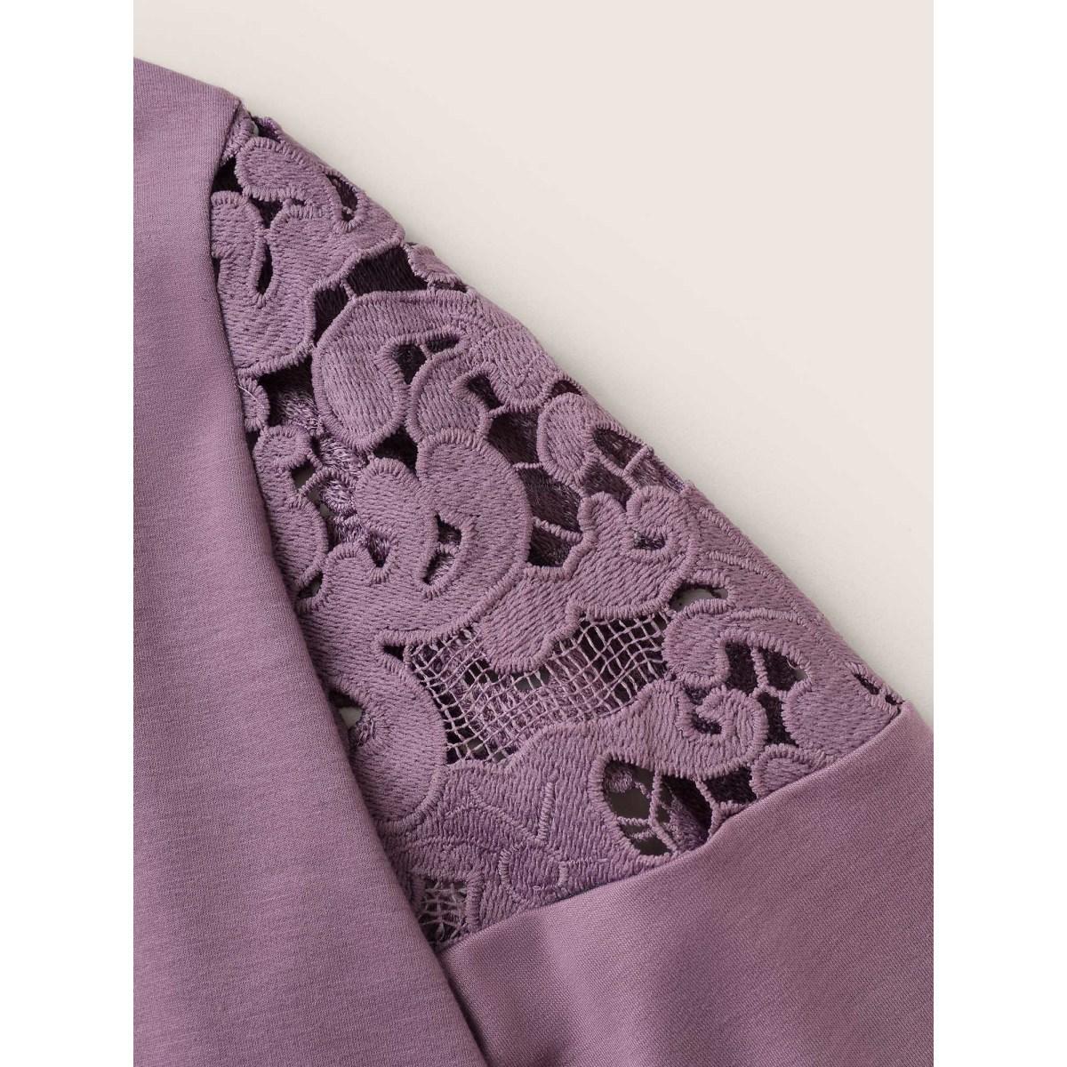 Plus Size Lace Patchwork Embroidered V Neck Sweatshirt Women Mauve Casual Cut-Out V-neck Everyday Sweatshirts BloomChic 26/4X Product Image