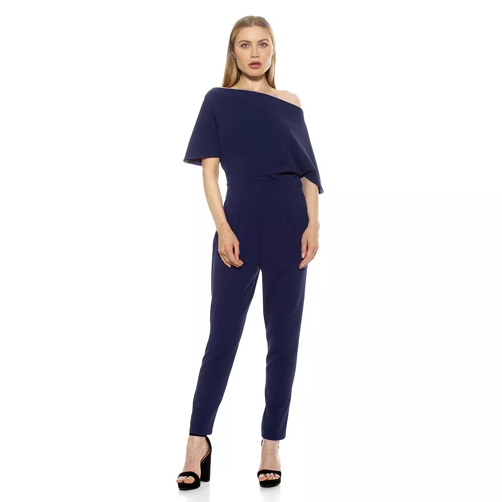 Women's ALEXIA ADMOR Athena Draped Off-Shoulder Jumpsuit, Size: Medium, Blue Product Image