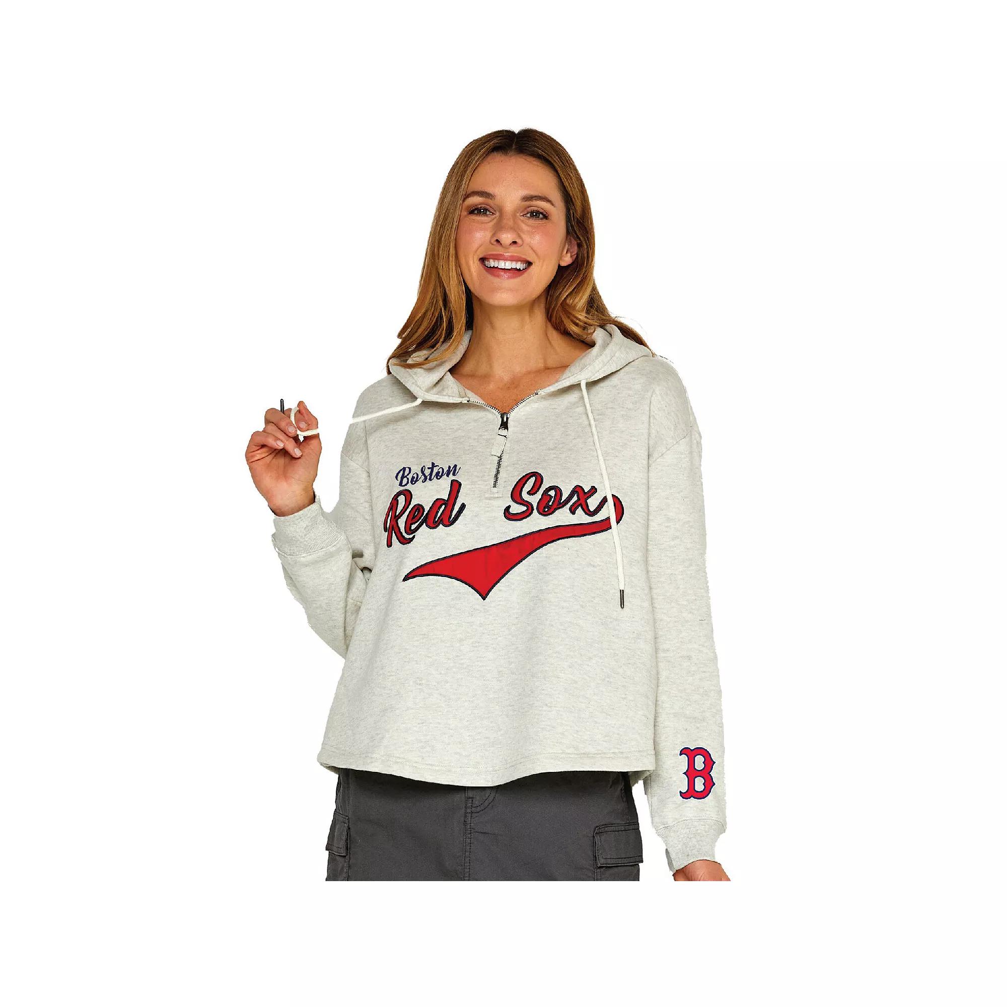 Women's Soft as a Grape  Oatmeal Boston Red Sox Fleece Quarter-Zip Hoodie, Size: Large, Team Product Image