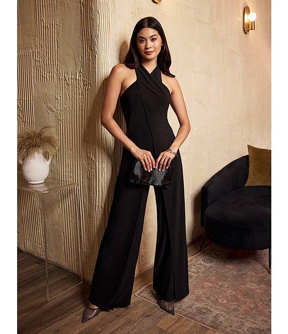 Adrianna Papell Criss Cross Halter Stretch Jersey Tulip Jumpsuit Product Image