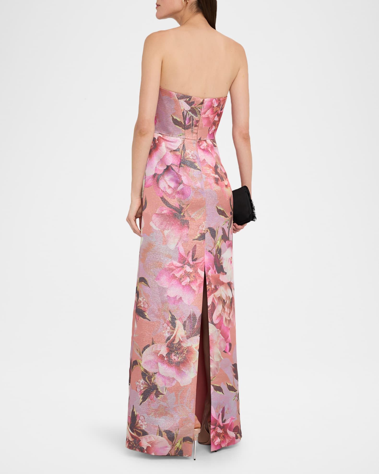 Strapless Floral-Print Shimmer Gown Product Image