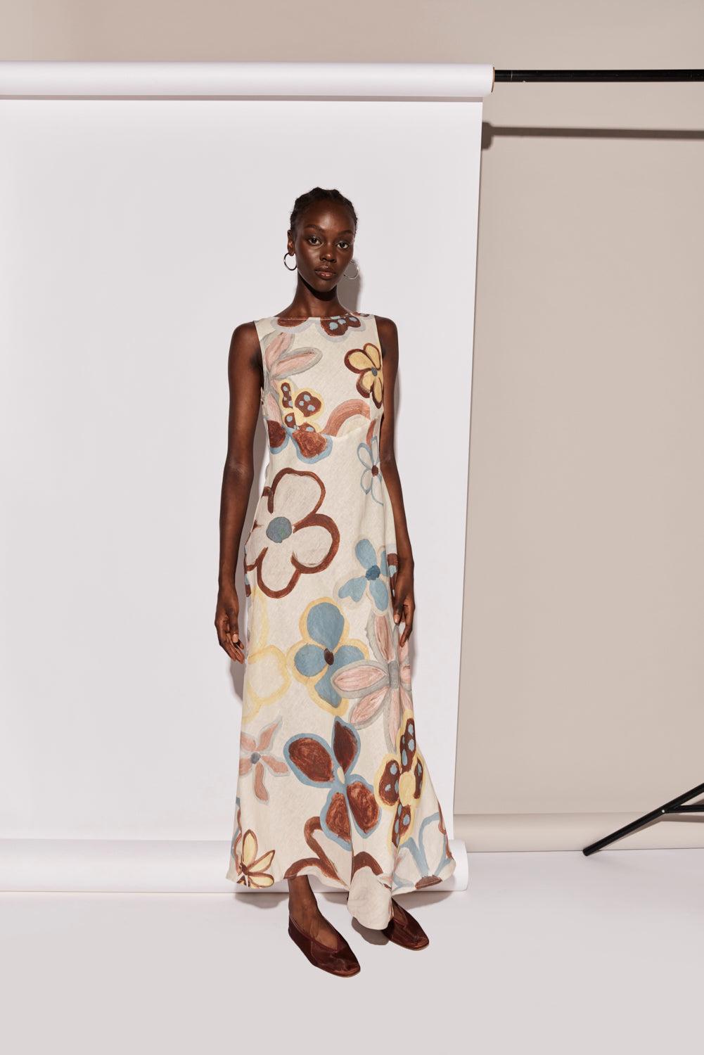 Art Of Bloom Linen Bias Cut Maxi Dress Flower Product Image