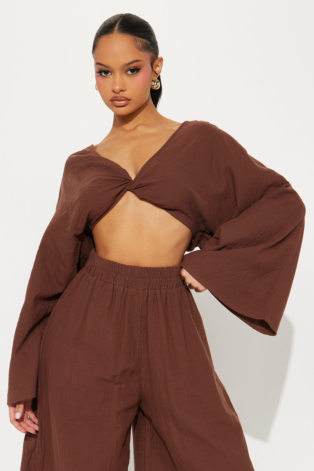 Isabella Gauze Pant Set - Chocolate Product Image