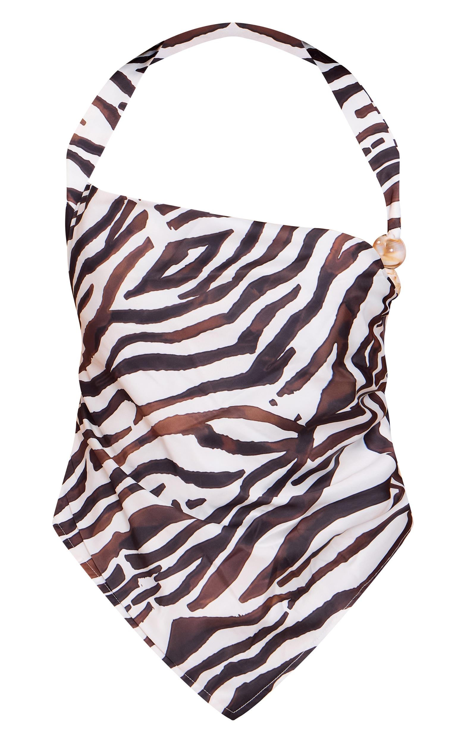 Black Zebra Satin Bead Detail Backless Top Product Image