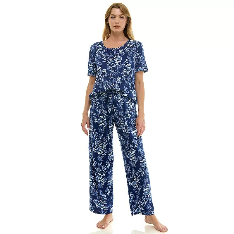 Women's Croft & Barrow® 2-pc. Pointelle Short Sleeve Pajama Top & Pajama Pants Set,  Product Image