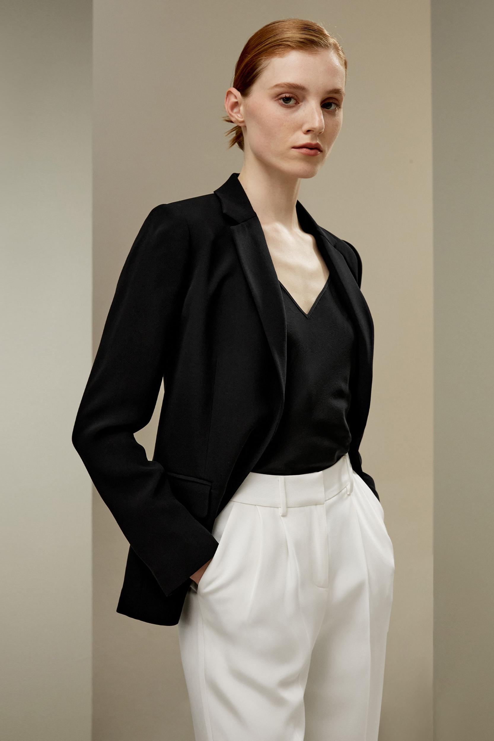 LILYSILK Black Silk Blazer - for Women - Black Mulberry Silk - Wardrobe Must-Have Tailored Silk Tops 14 Product Image