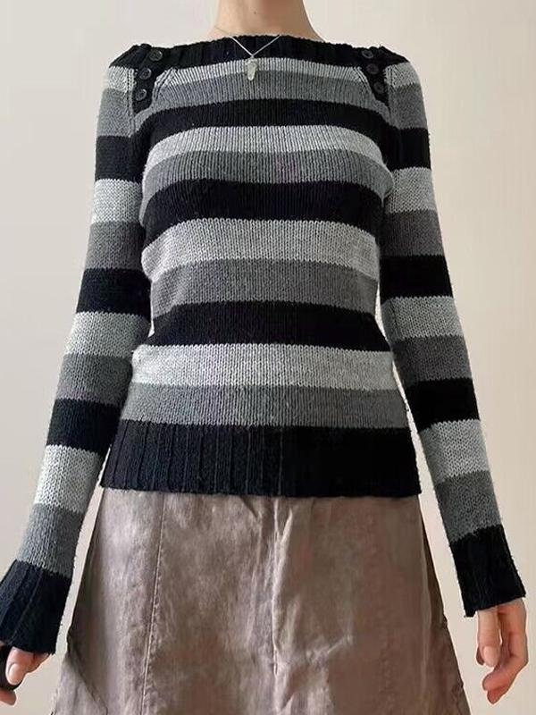 Stripe Button Decor Knit Sweater Product Image
