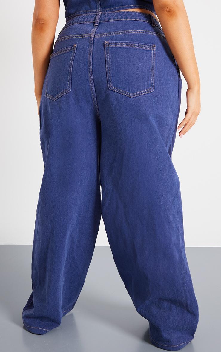 Plus Dark Indigo Denim Contrast Tailored Wide Leg Pants Product Image