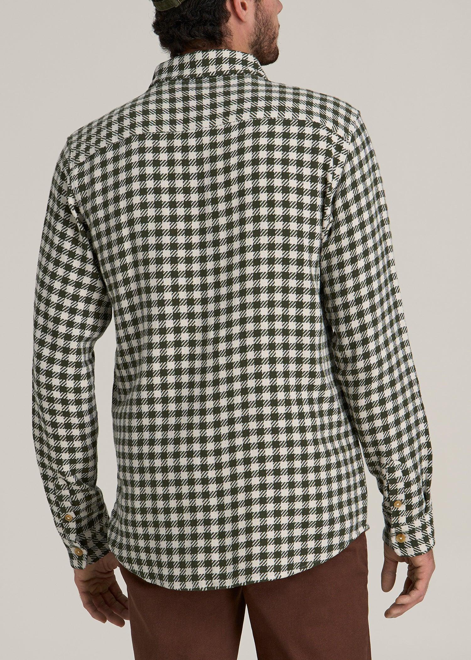 Lightweight Woven Overshirt for Tall Men in Olive and Ecru Check Male Product Image
