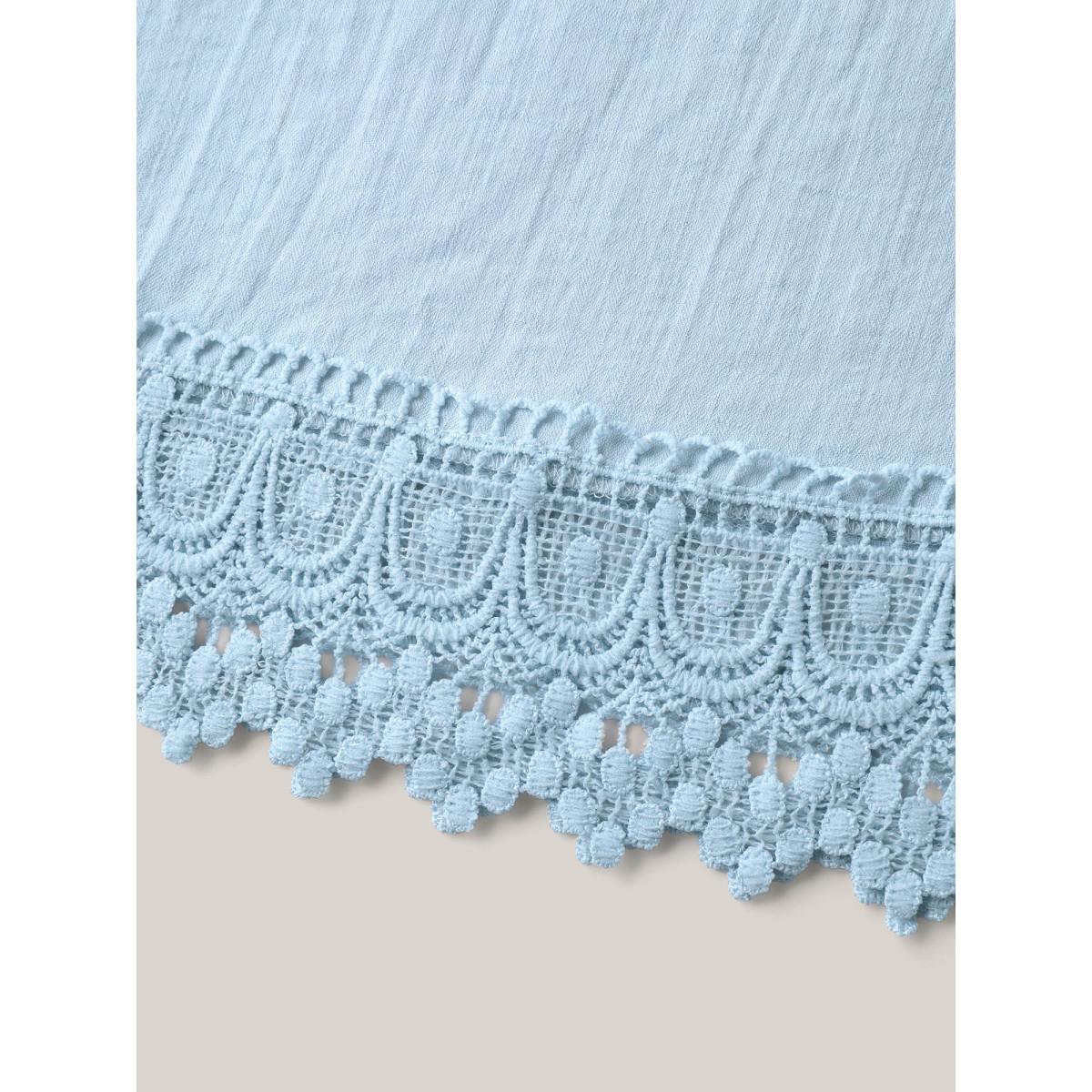 Plus Size LightBlue Lace Trim Spliced Solid Blouse Women Romantic Short sleeve Square Neck Elegant Blouses BloomChic 18-20/2X Product Image