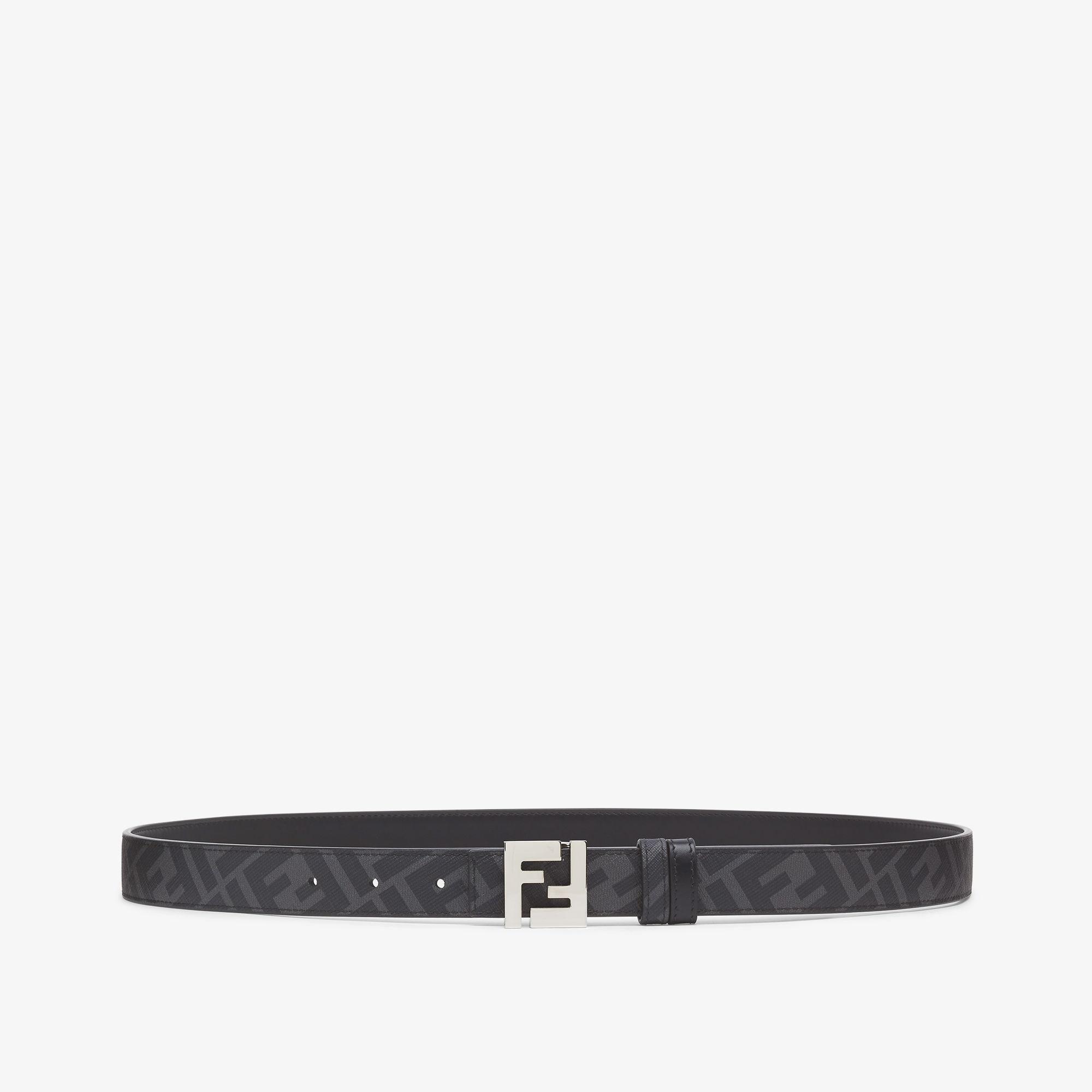 Squared FF beltBlack leather and black FF canvas reversible belt Product Image