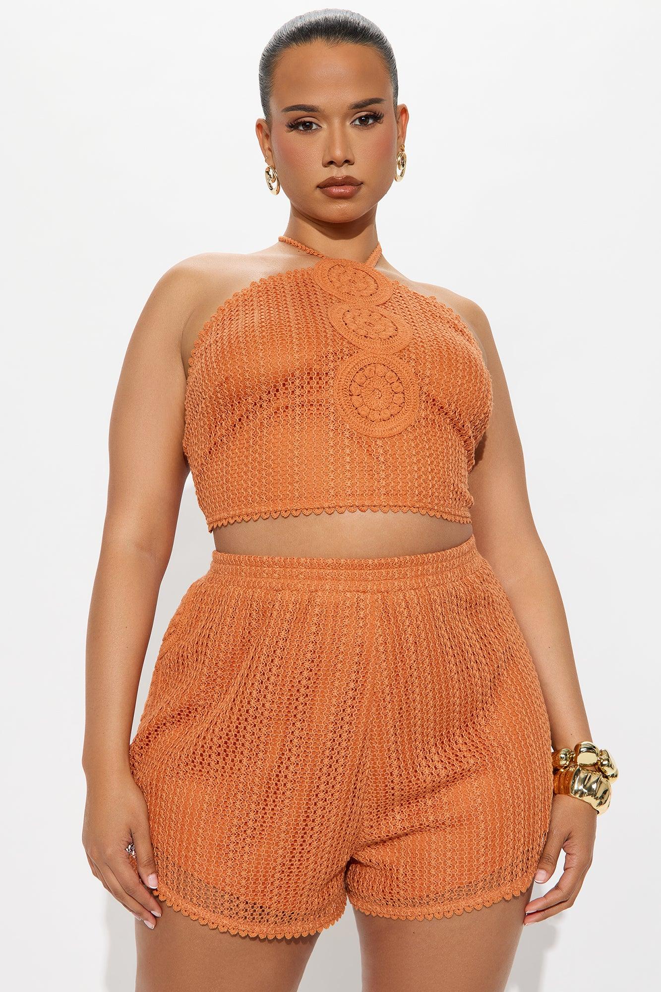 Mabel Crochet Short Set - Orange Female Product Image