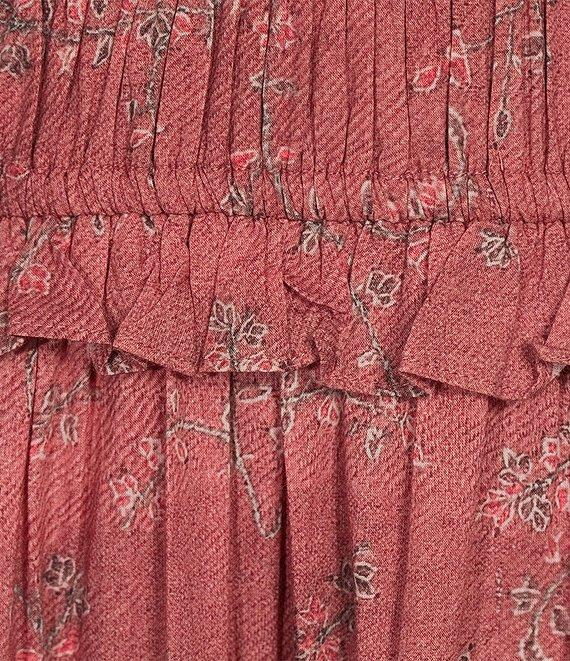 Ro's Garden Percy Woven Baltistan Print Ruffle Trim Square Neck Short Puff Sleeve Smocked Waist Tiered A-Line Flounce Maxi Dress Product Image