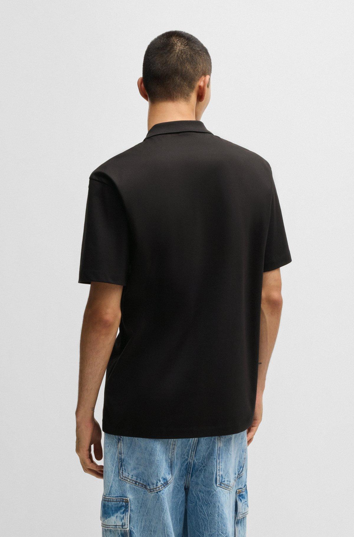 HUGO - Interlock-cotton polo shirt with stacked logo - Black Product Image