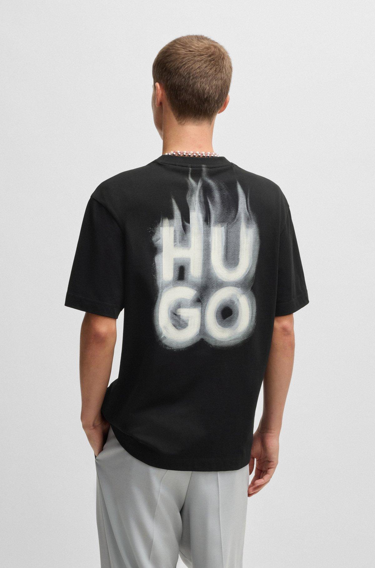 Cotton-jersey T-shirt with stacked smoke logo prints Product Image