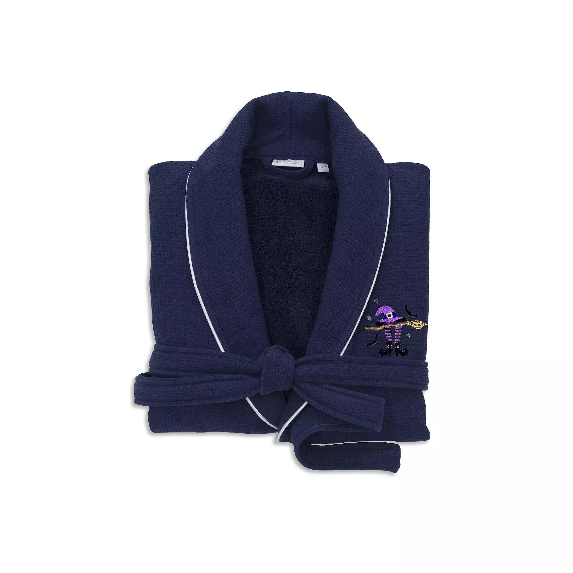 Linum Home Textiles Adult Hotel Collection 100% Turkish Cotton Waffle Terry Embroidered Bathrobe with Satin Piped Trim - Hat-Broom-Legs, Adult Unisex,  Product Image