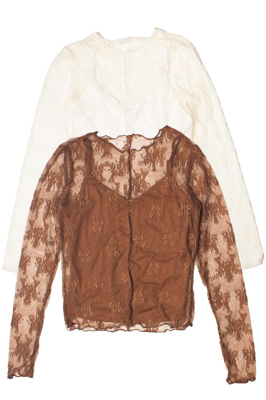 Long Sleeve Mesh Lace Top With Cami Product Image