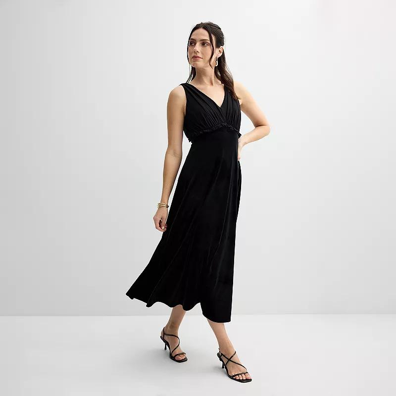 Women's Taylor V Neck Chiffon and Velvet Dress, Size: 4, Licorice Product Image