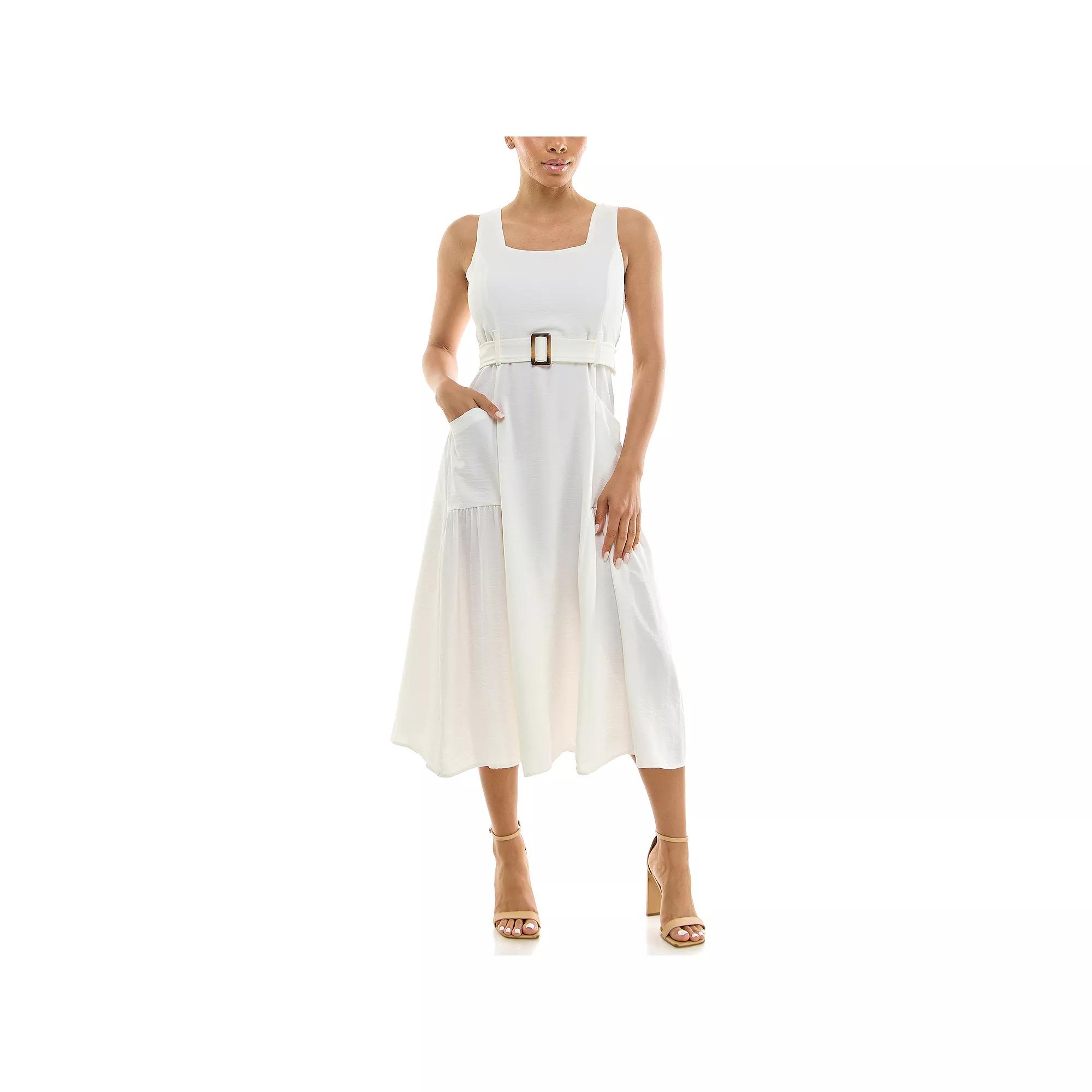 Women's Nina Leonard Square Neck Self Sash Dress,  Product Image