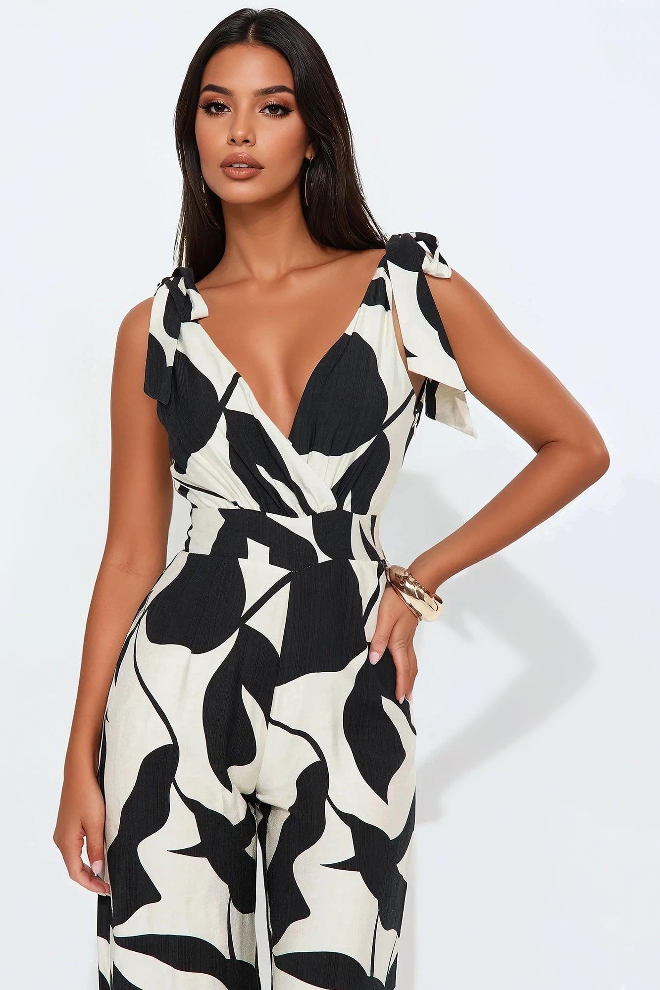 Weekend Brunch Jumpsuit - Black/White Product Image