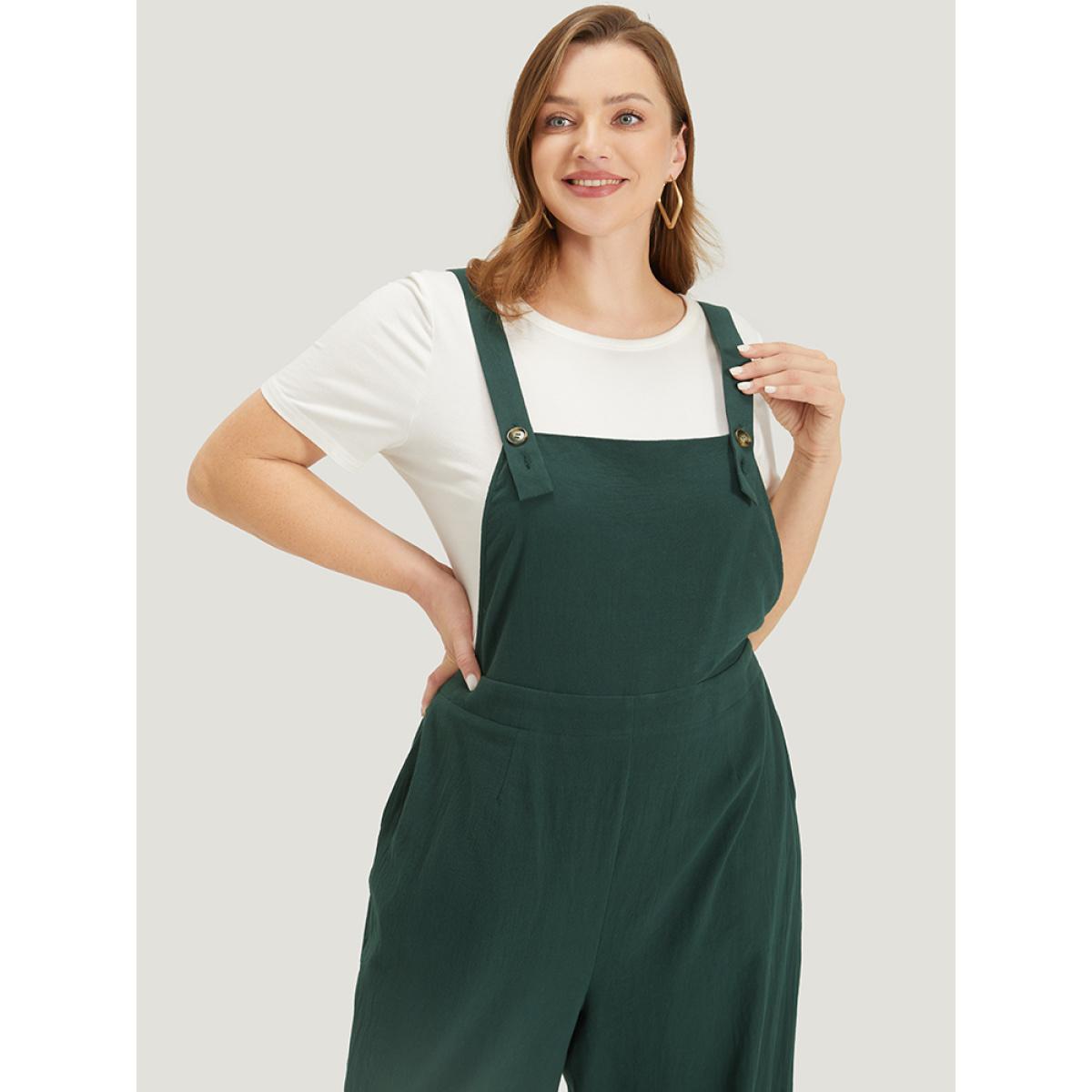 Plus Size Cyan Solid Button Detail Pocket Adjustable Straps Cami Jumpsuit Women Casual Sleeveless Square Neck Dailywear Loose Jumpsuits BloomChic 28/5X Product Image