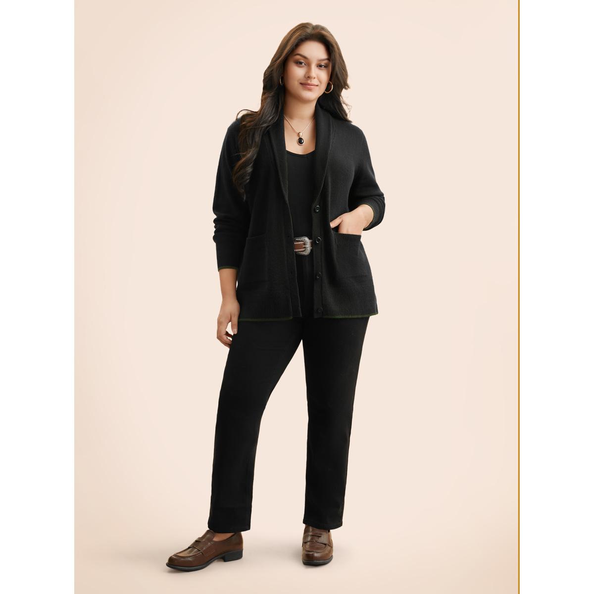 Plus Size Supersoft Essentials Solid Shawl Collar Cardigan Black Women Timeless Loose Long Sleeve Elegant Cardigans BloomChic 14-16/1X Product Image