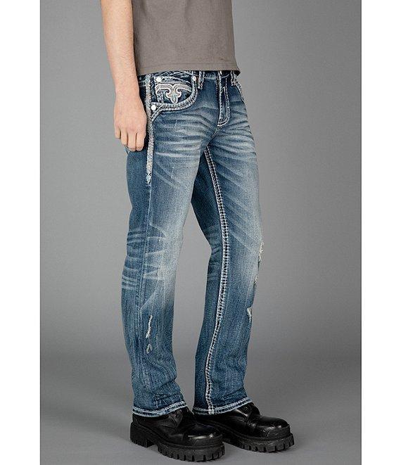 Rock Revival Isaiah Fleur-de-Lis Straight Leg Distressed Jeans Product Image
