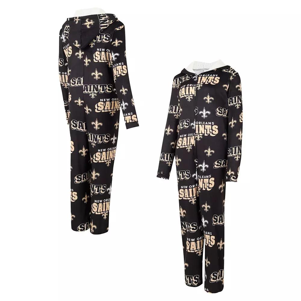 Women's Concepts Sport Black New Orleans Saints Roadway Allover Print Microfleece Full-Zip Union Suit, Size: 2XL Product Image