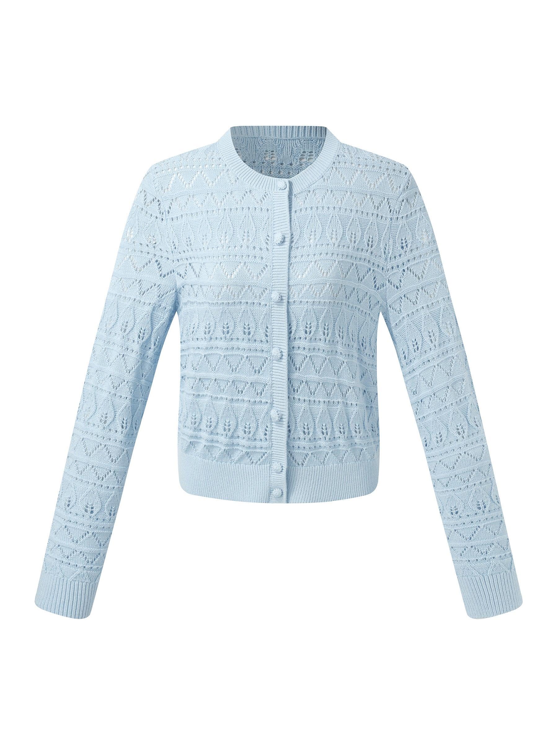 Cotton Openwork Women Round Neck Cardigan Product Image