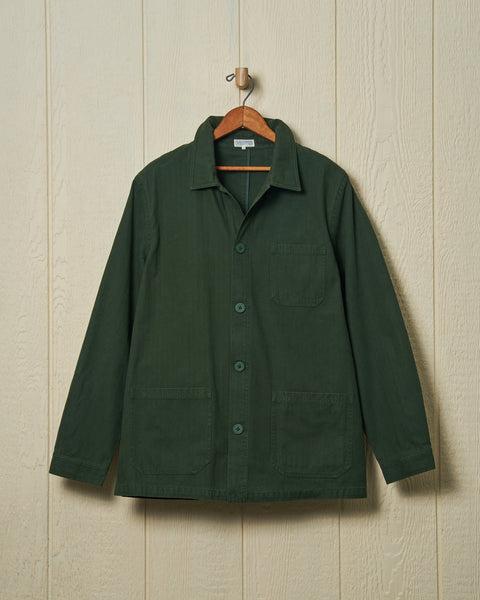 French Workman’s Jacket in Parks Department Green Herringbone Product Image