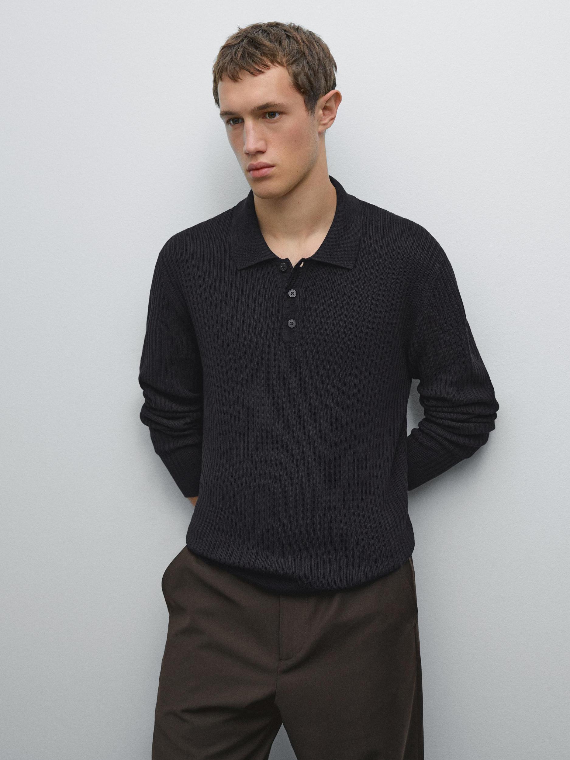 Cotton blend knit polo sweater Product Image