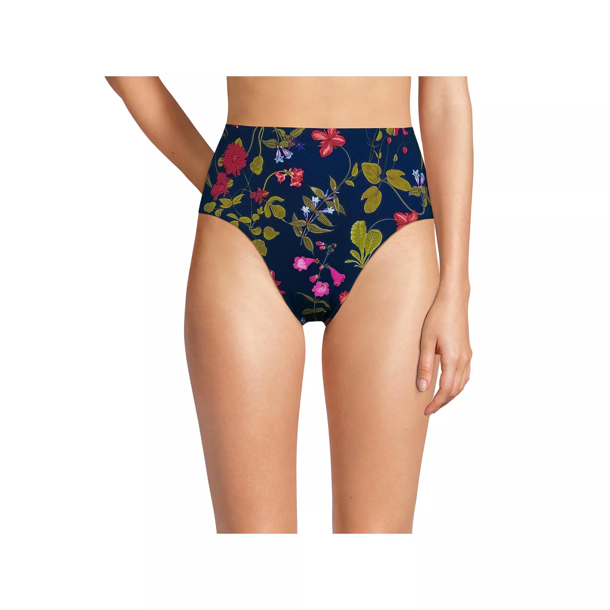 Women's Lands' End Smoothing High Waisted Bikini Bottoms, Size: 10, Garden Floral Product Image